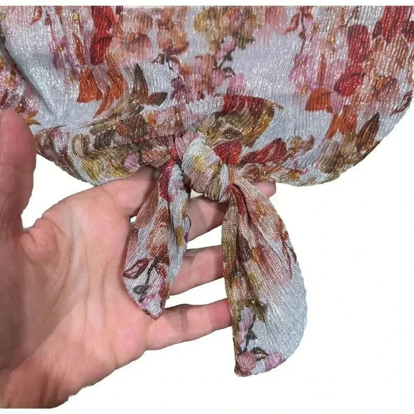 Anthropologie Eva Franco Metallic Floral Tie Front Short Sleeve Shirt Sz Medium - Picture 6 of 11
